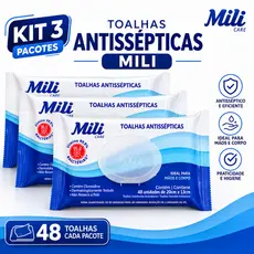 Kit 3 Pacotes de Lenços Umedecidos Toalhas LOVE CARE Umedecidas Mili 144 Unidades