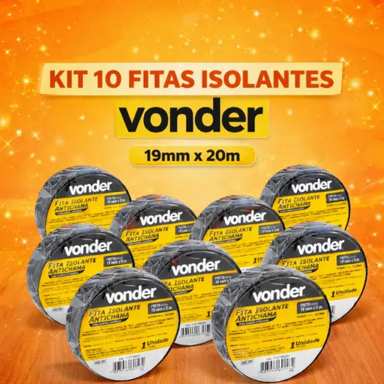 Kit 10 Fitas Isolante 19Mm x 20M Preta Vonder