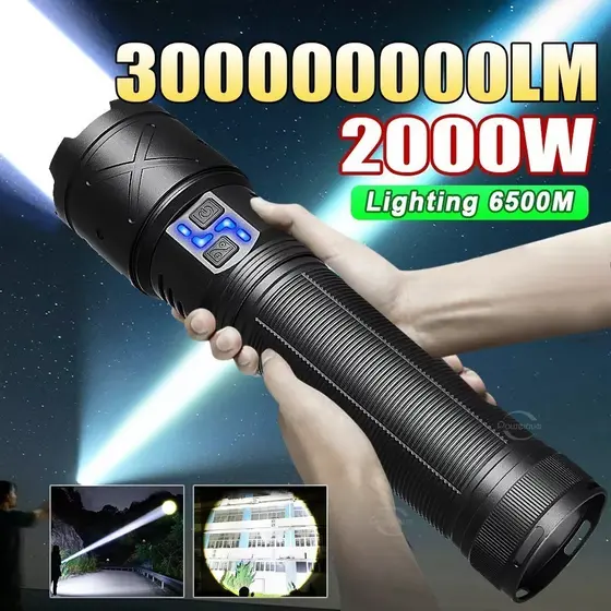 Lanterna LED mais poderosa 30000000LM LED  forte luz táctica tocha grande luz recarregável