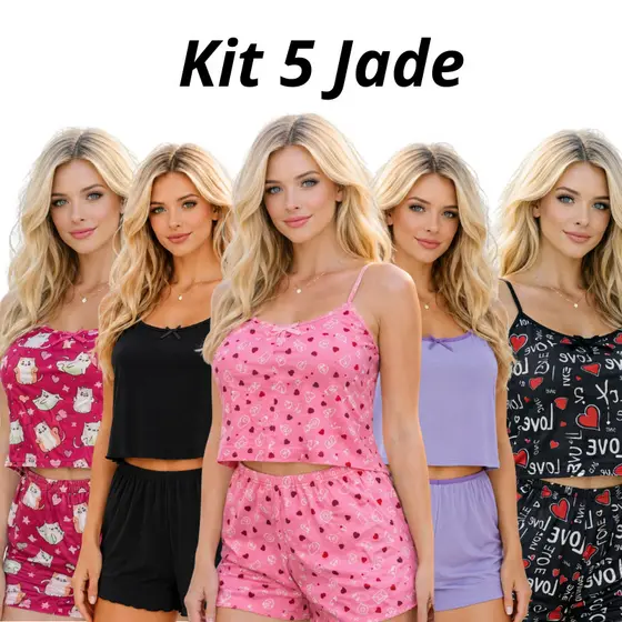 Kit 5 Short Doll JADE Feminino Microfibra Premium Leve e Fresquinho LISO e ESTAMPADO
