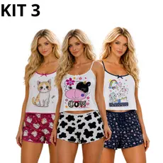 Kit 3 pijamas baby dool sortidos SUEDE personagem