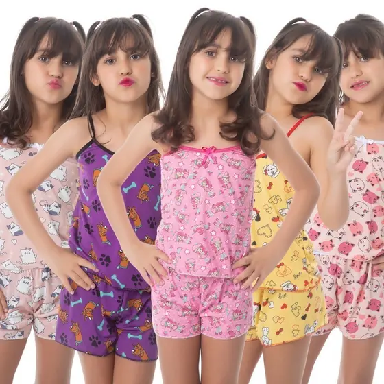 Kit Pijama INFANTIL Baby Doll Estampado Personagens Short Doll MICROFIBRA