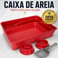Caixa de Areia para Gatos, Kit com  Bandeja Banheiro ,2 Comedouros e Pá Higiênica Kit c/ 4 peças