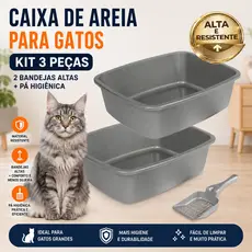 Caixa de Areia para Gatos Grandes Banheiro Sanitário Pet Kit com 2 Bandeja ALTA e Pá Higiênica  Kit c/ 3 peças