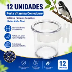 Kit 12 Porta Vitamina Comedouro para Coleiro e Pássaros Pequenos Gaiola Malha Fina