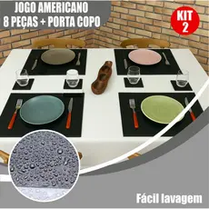 Kit 2 Jogo Americano Mesa Refeição Cozinha Tecido Lavável Colorido Kit Conjunto Peças Decoração
