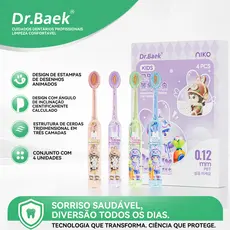 Dr.Baek Escova de Dente Infantil, Cerdas Macias,  4 Cores, Linha de Desenhos Animados, 3-12 Anos