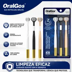 OralGos Escova de dente 3 lados | Escova adultos | Limpa os dentes | 3 unidades