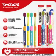 ToyaDent Escova de dente Ultra-Macia Adultos / Cerdas Densas / 6 Cores/ Ergonomia de 19 cm
