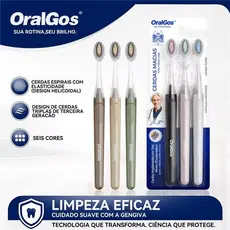 OralGos Escova de dente Azeitona 2026, com cerdas em espiral para facilitar a limpeza, Kit 3 Unidades