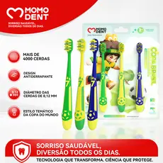Momodent Escova de Dente Infantil, 4000+ Cerdas Macias, Kit 3un, 3+ Anos, Estilo Copa do Mundo