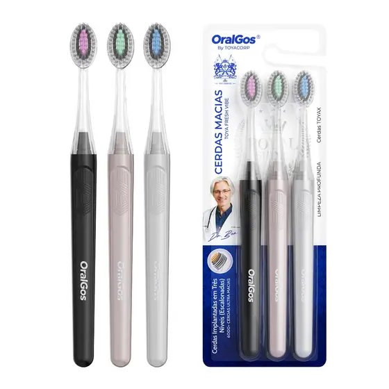 OralGos Kit Escova de Dente, 3 un, Limpeza Profunda, Escova Dentes Adulto, 6 Cores