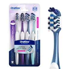 OralGos Escova de dente adultos,  Kit 4 un, Dentes Limpos