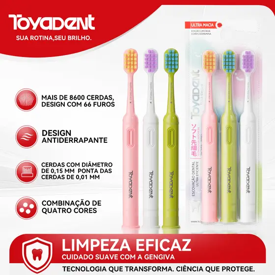 ToyaDent Escova de dente , 8600+ cerdas macias, Kit 3 unidades Escova de dente para adultos