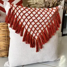 Capa de Almofada Boho Chique Artesanal 45x45cm, Tecido 100% Algodão, Zíper Embutido