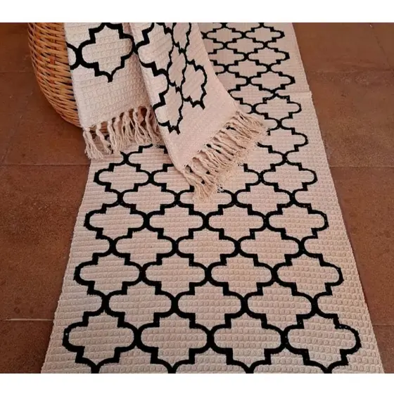 Jogo de Tapetes Passadeira com 3 peças Tear, para Cozinha, Corredor, Quarto ou Box Tecido 100% Algodão com Estampa