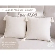 Kit de Almofadas Decorativas Pompom Artesanal 45x45 cm Tecido 100% Algodão para Sofá ou Cama