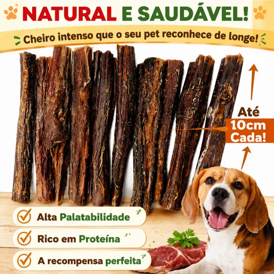 Esôfago Bovino Palito 10 unidades, Desidratado para Cachorro 100% Natural Petisco Saudável para Cães