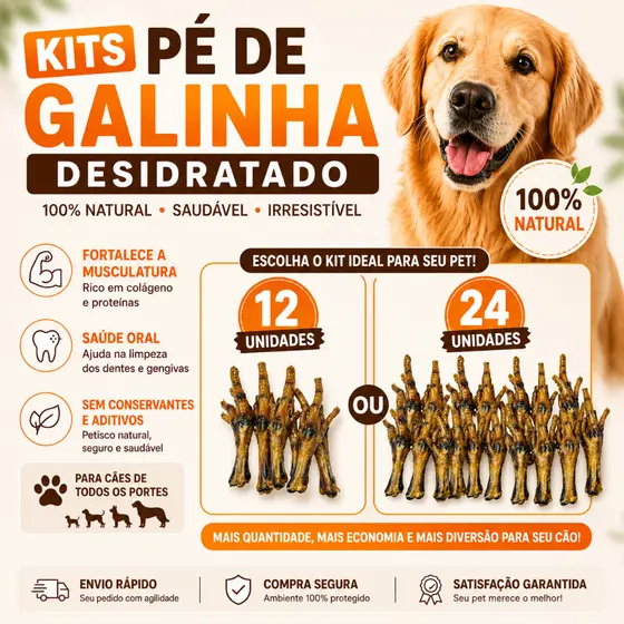 Pé de Galinha Desidratado para Cachorro | Petisco Natural 100% Proteína