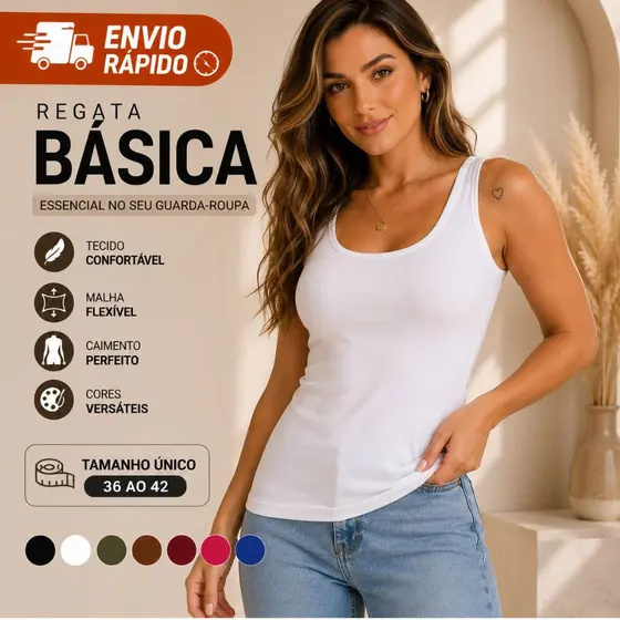 Regata Feminina Alça Grossa Básica Lisa Viscolycra Blusinha Casual Moda Verão
