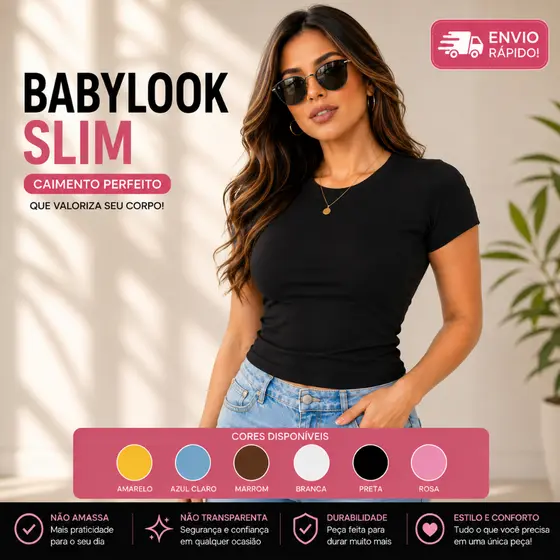 Blusinha Baby Look Tee Feminina - Blusa Slim Fit Manga Curta - Blusa de Compressao