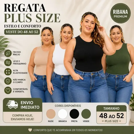Blusa Feminina Plus Size Regata Ribana Casual Estilosa moda Evangelica PROMOÇÃO