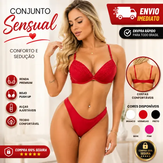 Conjunto de Langerie Feminino Confortavél Calcinha e Sutia Com Bojo Reforçado Tamanho P M G GG