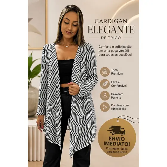 Cardigan Kimono Casaco Feminino Manga Longa Listrado Tricô Elegante Inverno