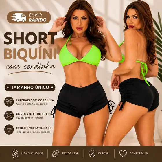 Sunquíni - Shorts Cordinha -Biquíni Suplex Moda Praia Verão.