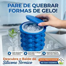 Balde Forma Silicone Gelo com Tampa Prática Portátil Térmica  Churrasco  Cooler