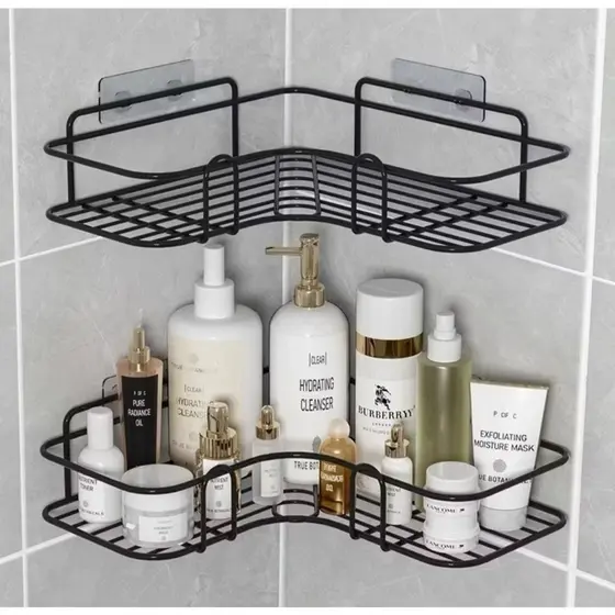 Prateleira de Canto para Banheiro Sem Furar 1/2/3/4 Camadas Organizador Porta Shampoo de Parede Aço Carbono Antiferrug