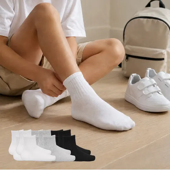 Kit 12 Pares Meia Infantil Escolar Algodão Cano Médio Menino