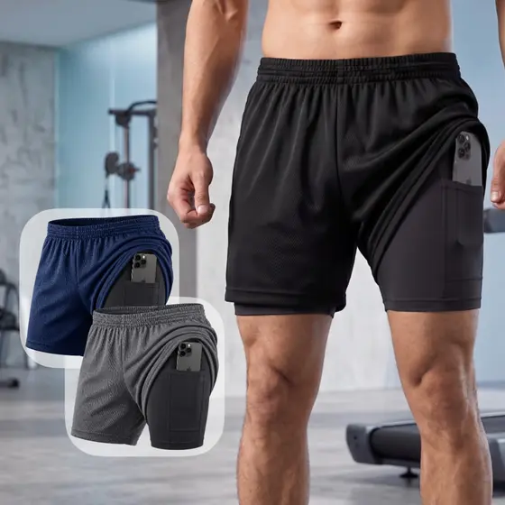 Kit 2 Bermuda 2 Em 1 Masculina Treino Academia Sem Marcar