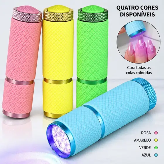 Mini Lanterna Portátil Aborracha LED UV Branca Seca Unha Gel Cores Aleatorias Manicure