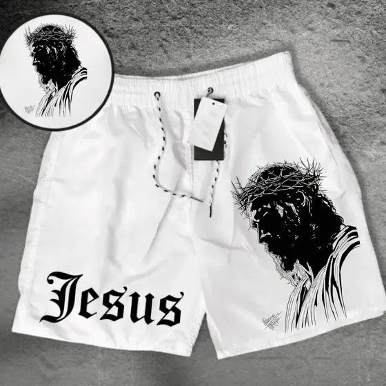 Short Tectel Masculino CRISTÃ JESUS Bermudas Dia a Dia, Corrida, Praia, Otaku