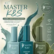 Kit 3 Esmaltes em Gel Master K&S Verde Mint Oceano e Oliva 10ml Alta Pigmentação