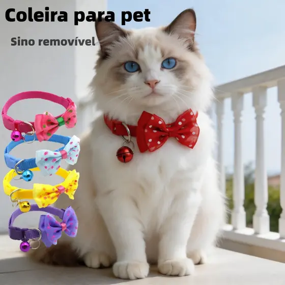 Coleira com Gravata Borboleta e Sino para Gatos e Cães - Ajustável e Bonita para Pequenos Animais-Pronta entrega