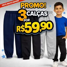 Kit 3 Calças Infantil Unissex Moletom Peluciado Inverno Criança 01 ao 14 Promoção
