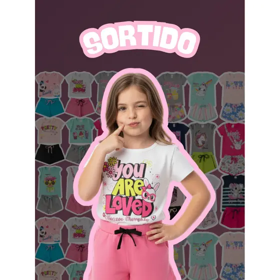 Kit 5 Conjuntos Menina Infantil Verão 10 Peças Estampadas Confortáveis Estilosas Camiseta + Shorts