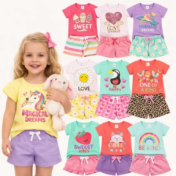 Kit 5 Conjuntos Verão Feminino Tamanho  01 ao 14 anos