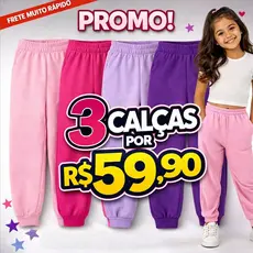 Kit C/3 Calça Moletom Infantil Menina do tamanho 1 ao 12