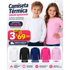 Kit 3 Blusas Térmicas Infantil Segunda Pele Inverno Roupa de Frio Criança 01 ao 14 anos
