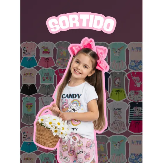 Kits de Roupa Infantil Menina Conjunto Verão Criança Feminino Tamanho 1 ao 14