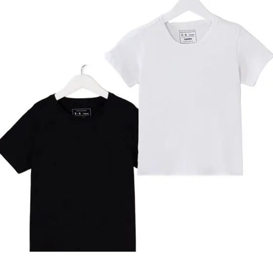 Kit 2 Camiseta Escolar basica infantil e juvenil Unissex 2 ao 16 100% algodão Branco e preto