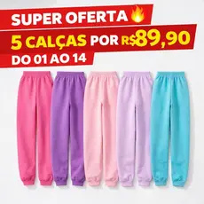 Kit 5 Calças Moletom Infantil Masculino/Feminino do 1 ao 14 Confortável Inverno