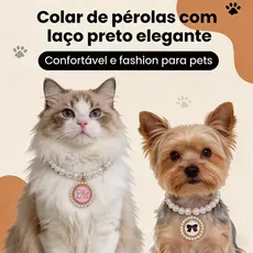 Colar Pet Personalizado Ajustável de Pérolas para Cachorro (Fêmea/Macho) e Gato | Coleira Cães Acessórios Pet Shop