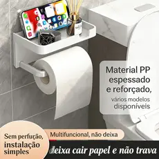 Suporte Porta Papel Higiênico e Suporte para Celular Preto/Branco