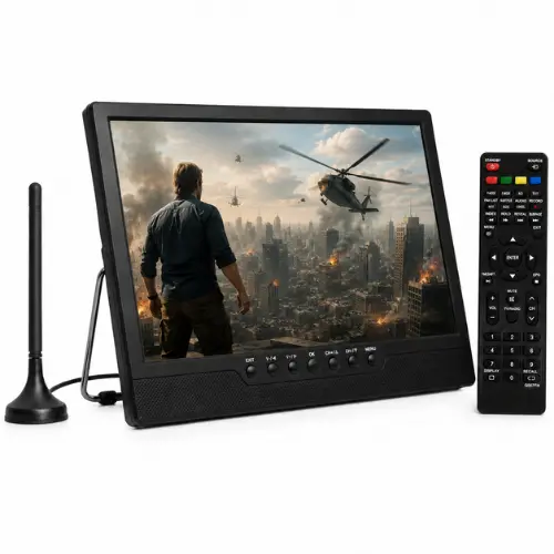 Monitor TV Digital Portátil 14.1" LCD Antena Controle HDMI USB Bateria Recarregável Bivolt