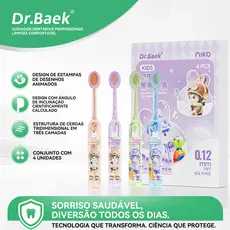 Dr.Baek Escova de dente infantil ,  4 peças + cerdas macias, Linha de Desenhos Animados
