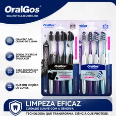 OralGos Escova de dente com carvão ativado, Kit 4un, Proteja a saúde bucal